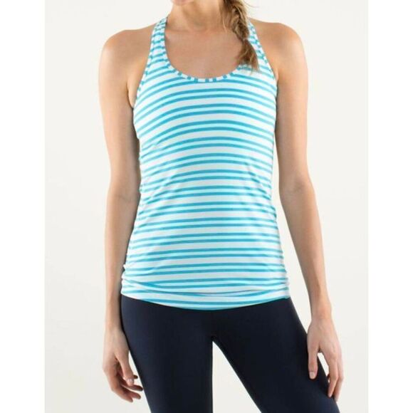 LULULEMON ATHLETICA Cool Racerback In Twin Stripe Spry Blue Size 6 - Picture 1 of 4